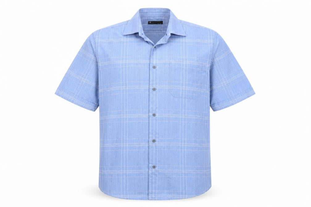 Mens UK Size 15 BHS Blue  Button-Up Short Sleeve Casual Shirt