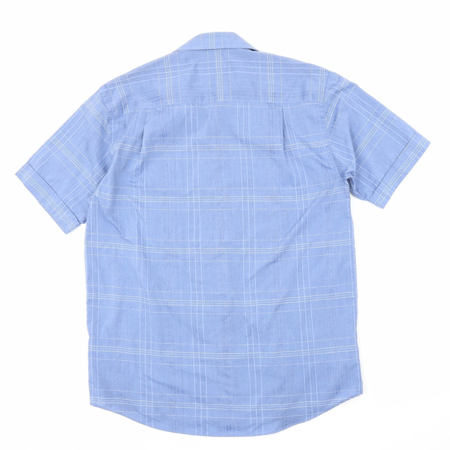 Mens UK Size 15 BHS Blue  Button-Up Short Sleeve Casual Shirt