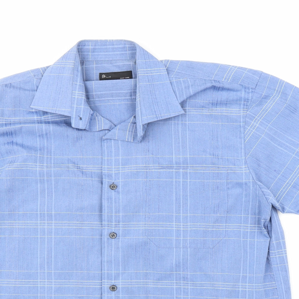 Mens UK Size 15 BHS Blue  Button-Up Short Sleeve Casual Shirt