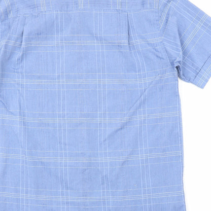 Mens UK Size 15 BHS Blue  Button-Up Short Sleeve Casual Shirt