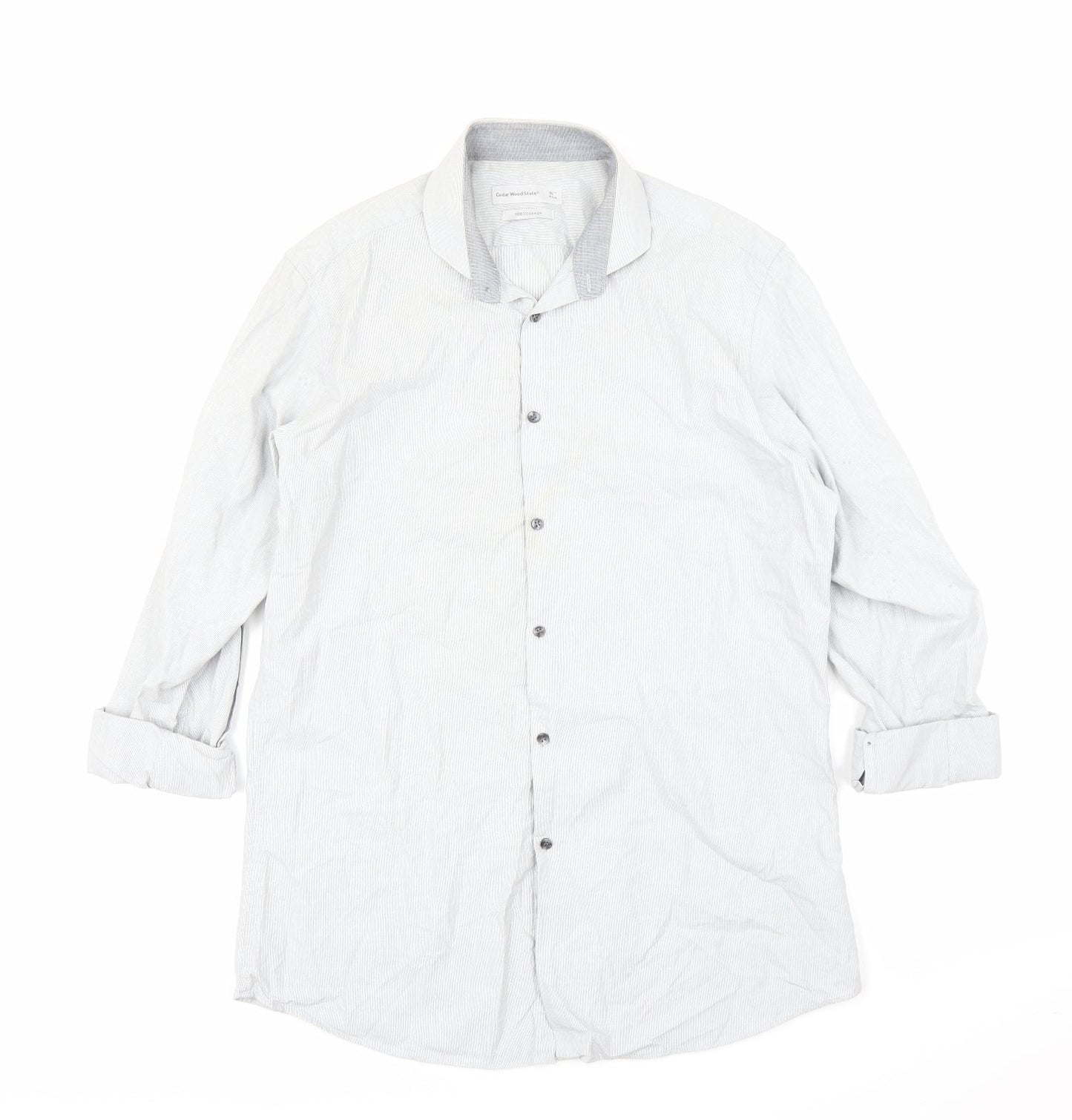 Mens UK Size 16 Cedar Wood State Grey  Button-Up Long Sleeve Casual Shirt