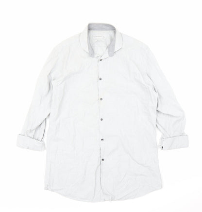 Mens UK Size 16 Cedar Wood State Grey  Button-Up Long Sleeve Casual Shirt