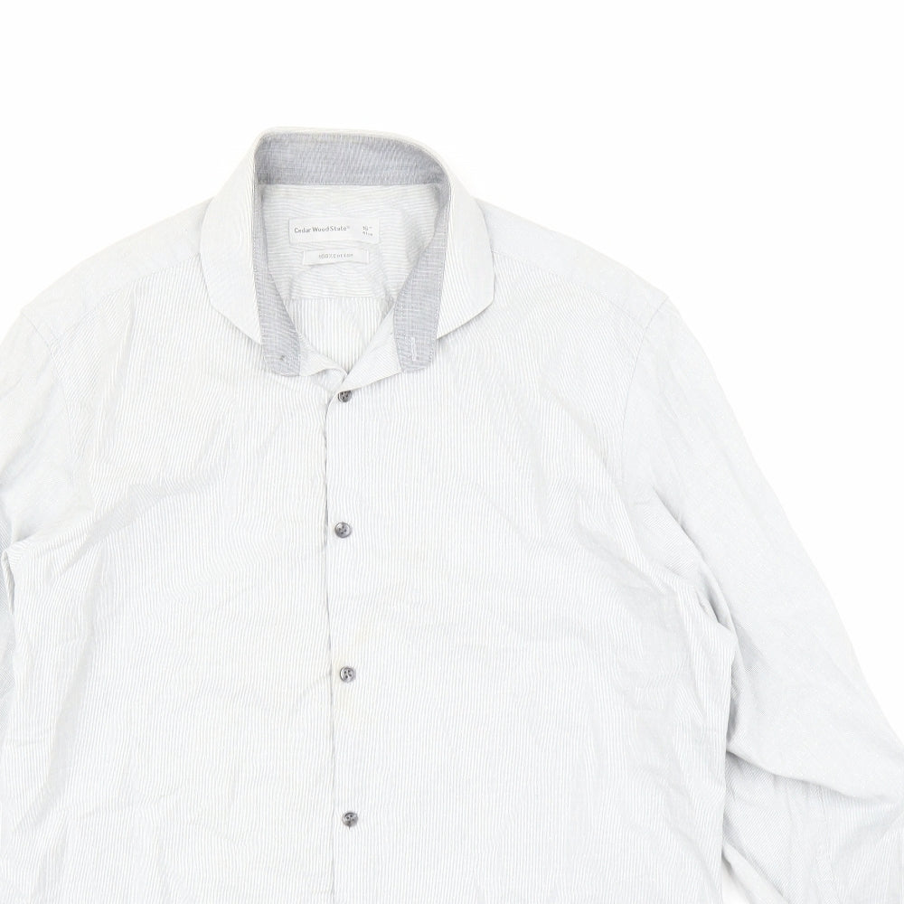 Mens UK Size 16 Cedar Wood State Grey  Button-Up Long Sleeve Casual Shirt