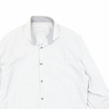 Mens UK Size 16 Cedar Wood State Grey  Button-Up Long Sleeve Casual Shirt