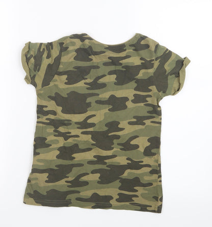 Primark Girls Green Camouflage  Basic T-Shirt Size 9-10 Years