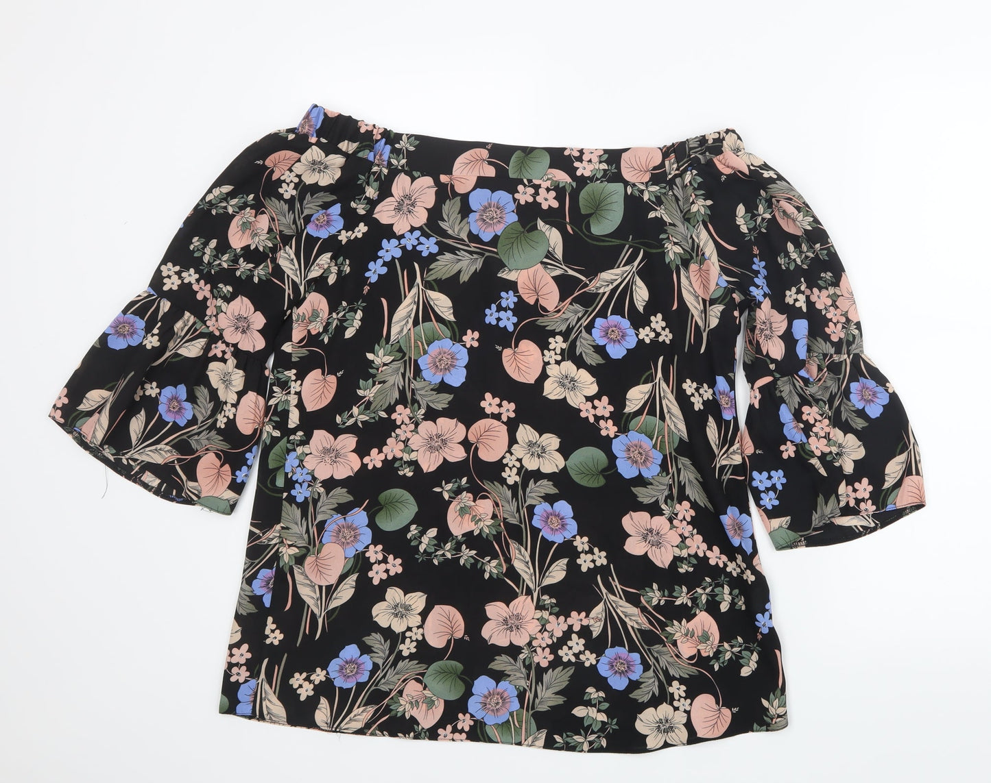 F&F Womens Black Floral Mesh Basic Blouse Size 10