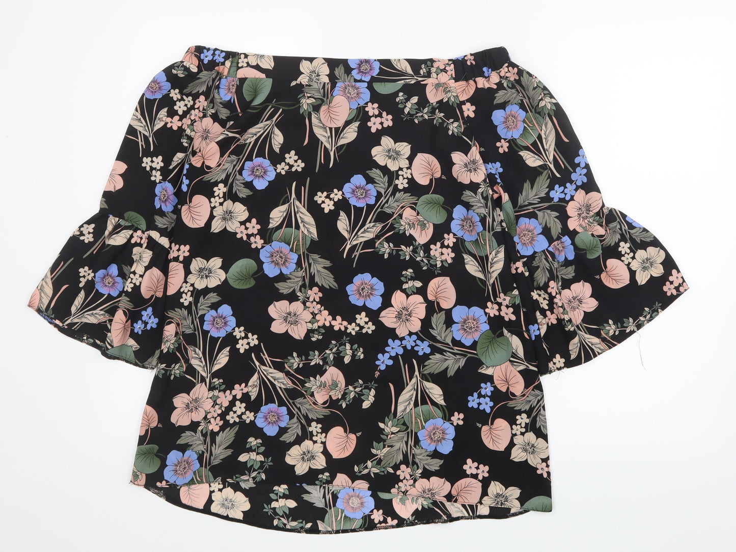 F&F Womens Black Floral Mesh Basic Blouse Size 10