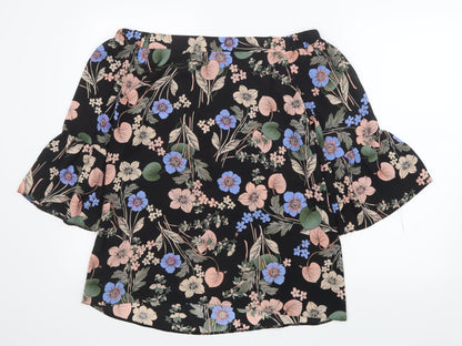 F&F Womens Black Floral Mesh Basic Blouse Size 10