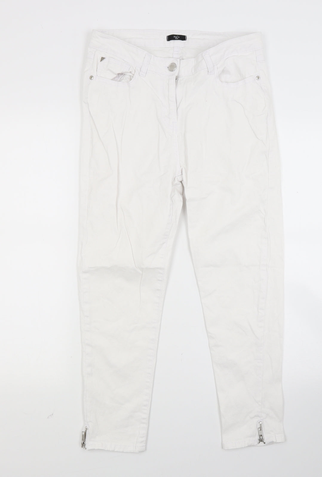 M&Co Womens White  Denim Skinny Jeans Size 12 L23 in