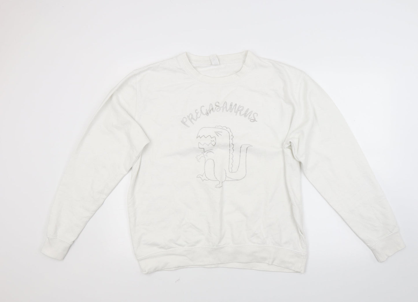 Just hoods Womens White  Blended Fabric Pullover Sweatshirt Size L  - Pregasaurus