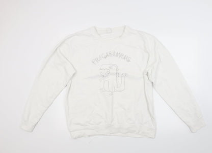 Just hoods Womens White  Blended Fabric Pullover Sweatshirt Size L  - Pregasaurus