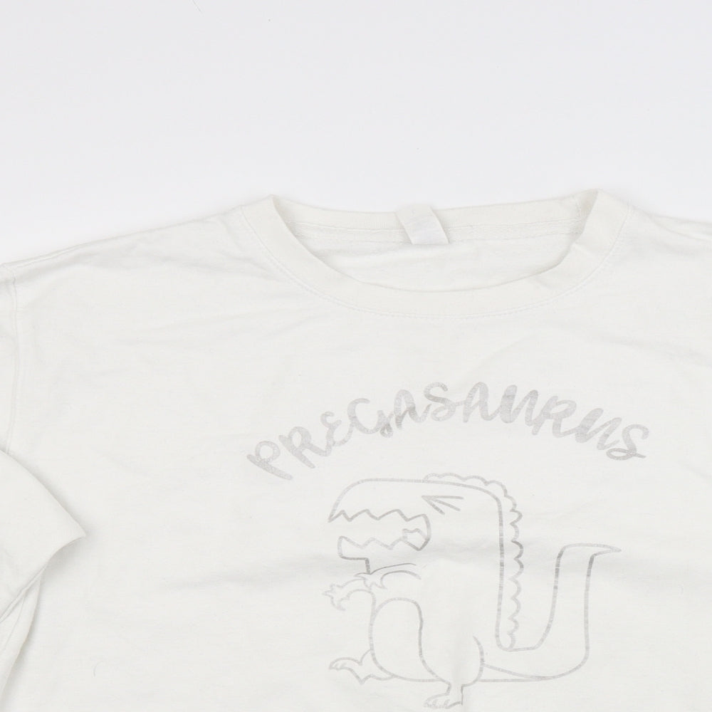 Just hoods Womens White  Blended Fabric Pullover Sweatshirt Size L  - Pregasaurus