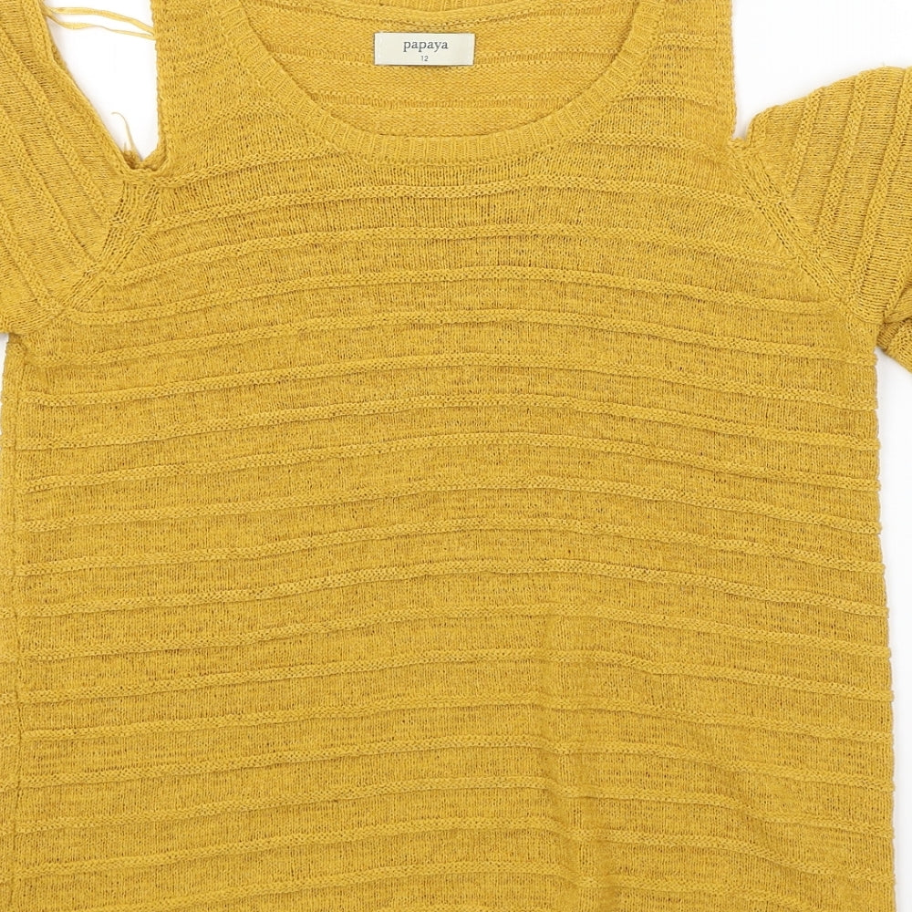 Papaya Womens Yellow   Pullover Jumper Size 12  - Open Shoulders