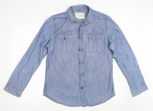 Mens UK Size M Debenhams Blue  Button-Up Long Sleeve Casual Shirt