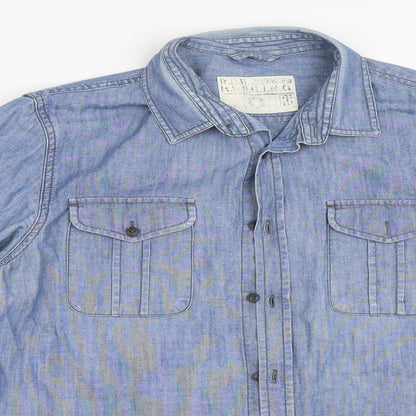Mens UK Size M Debenhams Blue  Button-Up Long Sleeve Casual Shirt