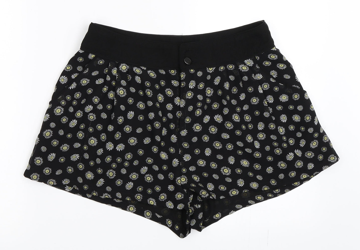 H&M Womens Black Floral  Hot Pants Shorts Size 10