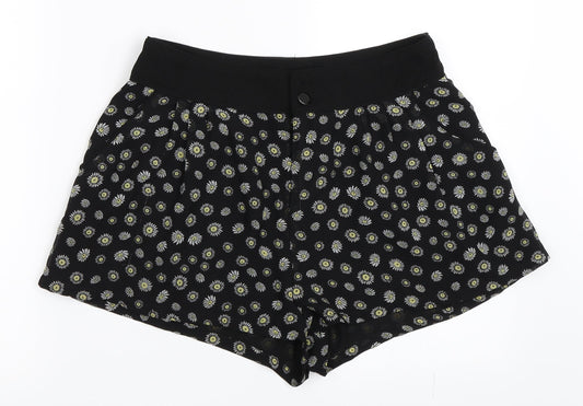 H&M Womens Black Floral  Hot Pants Shorts Size 10