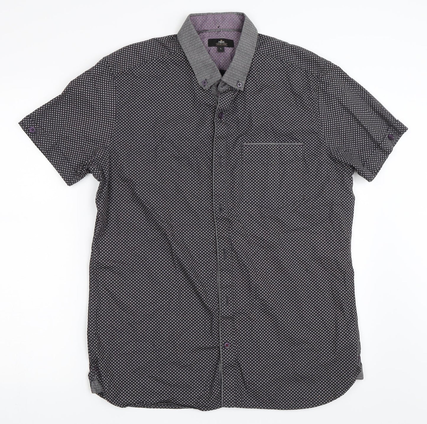 Mens UK Size L NEXT Grey  Button-Up Short Sleeve Casual Shirt