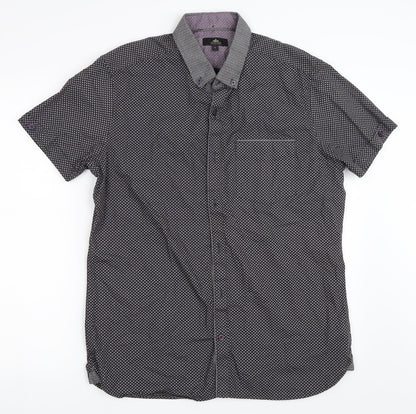 Mens UK Size L NEXT Grey  Button-Up Short Sleeve Casual Shirt