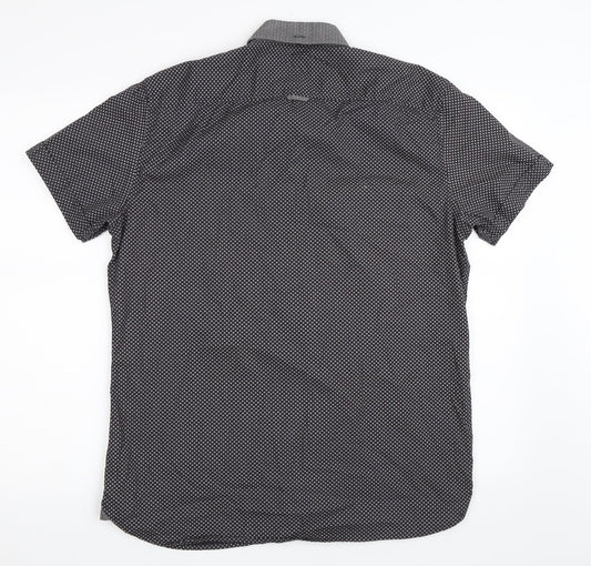 Mens UK Size L NEXT Grey  Button-Up Short Sleeve Casual Shirt