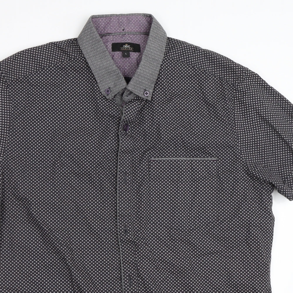 Mens UK Size L NEXT Grey  Button-Up Short Sleeve Casual Shirt