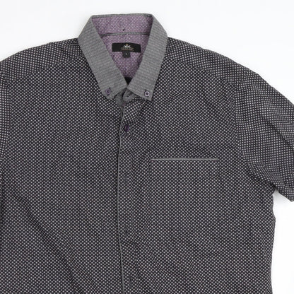Mens UK Size L NEXT Grey  Button-Up Short Sleeve Casual Shirt
