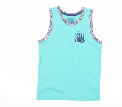 Matalan Boys Blue  Jersey Basic Tank Size 8 Years  - Cali Vibes