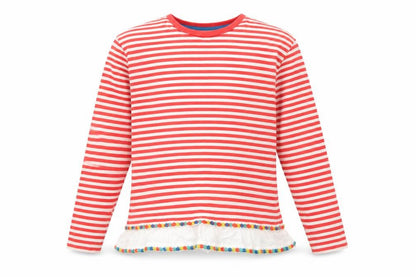 Johnnie B Girls Red Striped Jersey Basic T-Shirt Size 11-12 Years