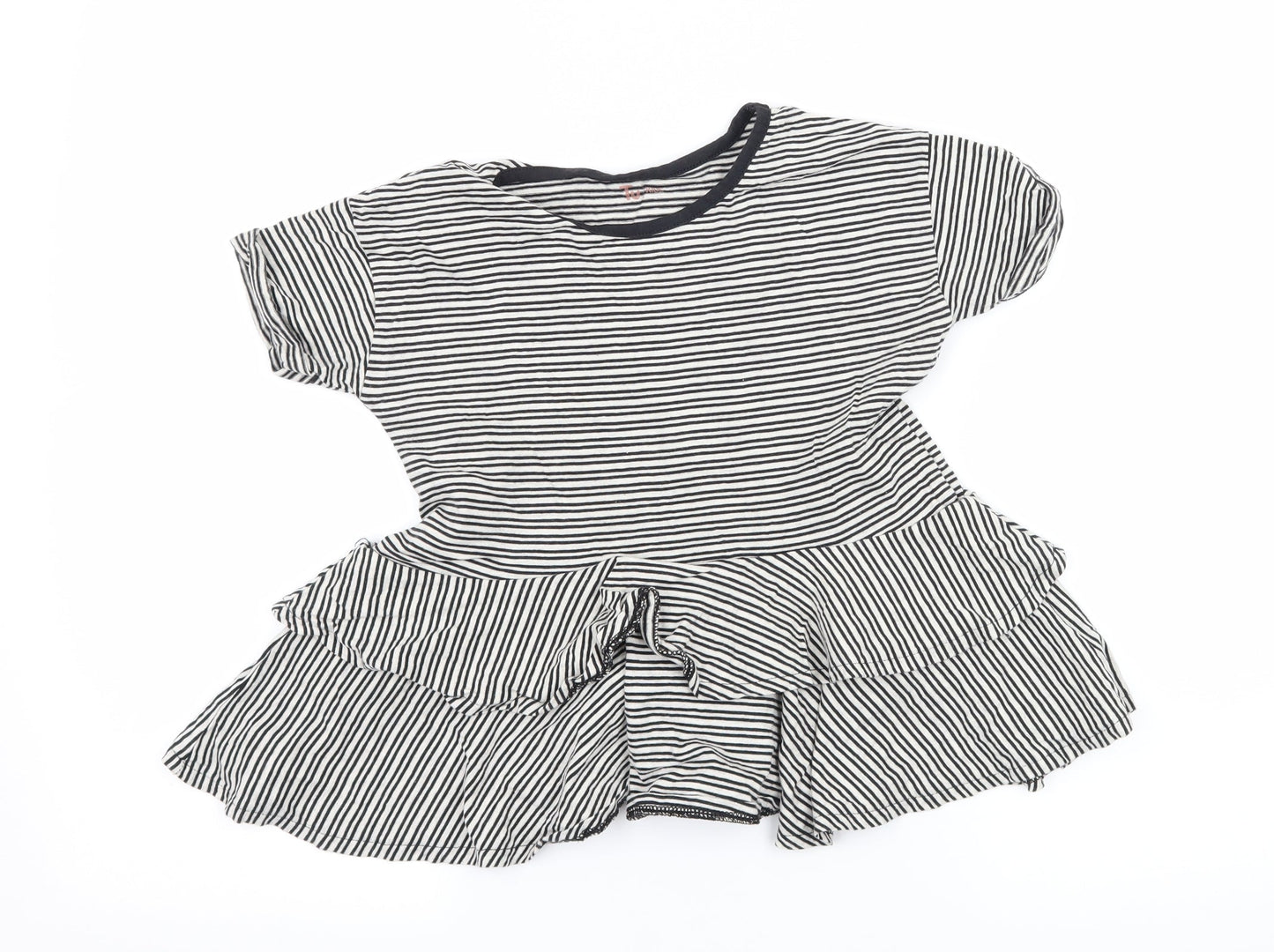 TU Girls Black Striped Jersey Basic T-Shirt Size 7 Years