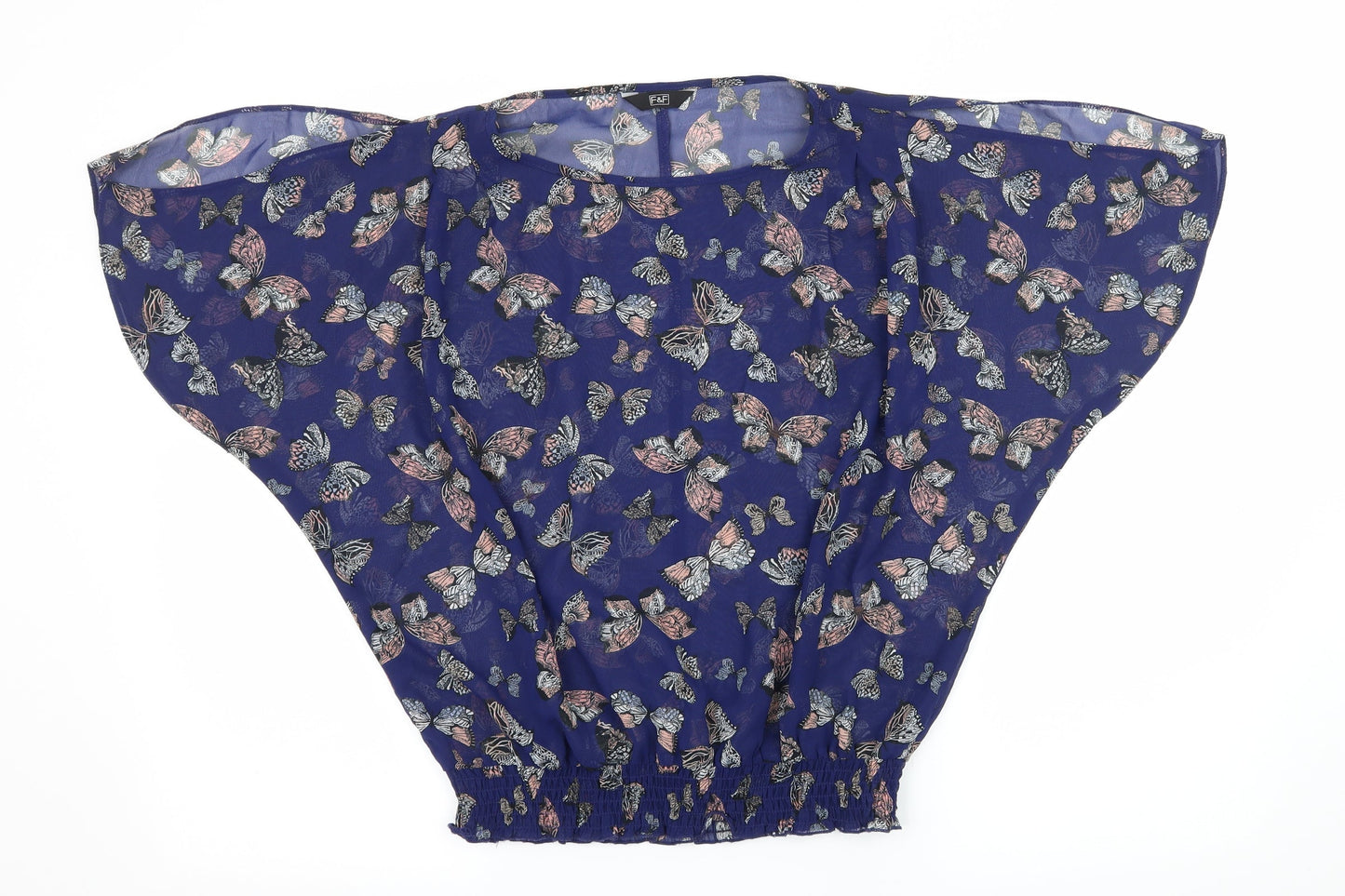 F&G Womens Blue Geometric Chiffon Basic Blouse Size 6  - Butterflies