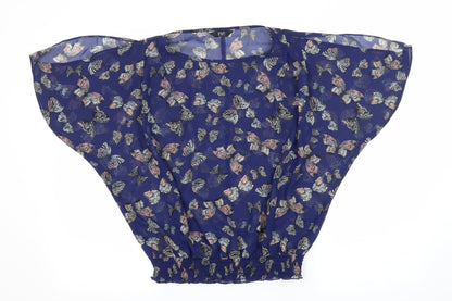 F&G Womens Blue Geometric Chiffon Basic Blouse Size 6  - Butterflies