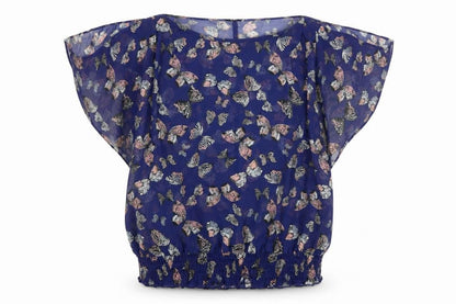 F&G Womens Blue Geometric Chiffon Basic Blouse Size 6  - Butterflies