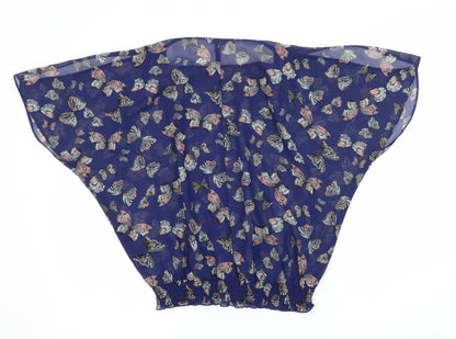 F&G Womens Blue Geometric Chiffon Basic Blouse Size 6  - Butterflies