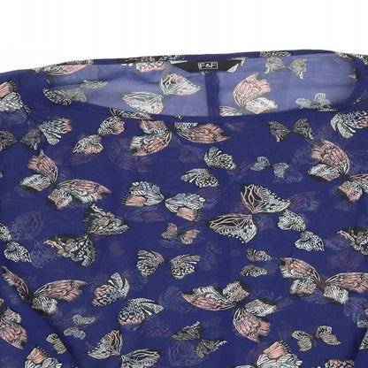 F&G Womens Blue Geometric Chiffon Basic Blouse Size 6  - Butterflies