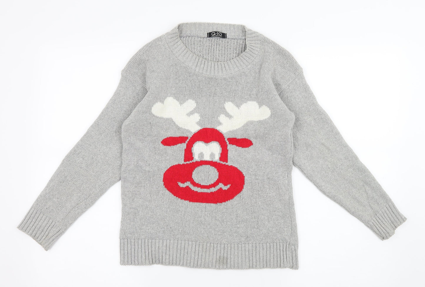 Q-10 collection Womens Grey  Knit Pullover Jumper Size S  - Rudolph Christmas