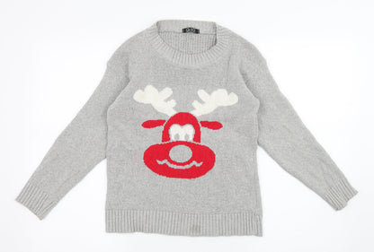 Q-10 collection Womens Grey  Knit Pullover Jumper Size S  - Rudolph Christmas