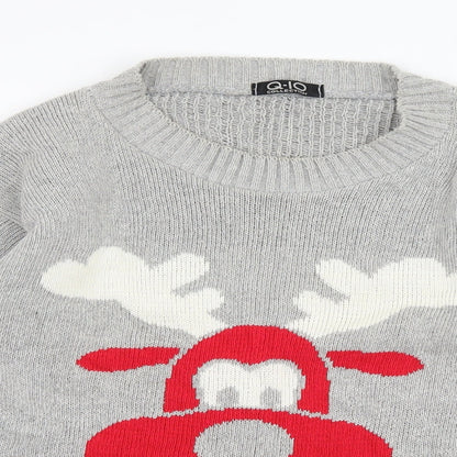 Q-10 collection Womens Grey  Knit Pullover Jumper Size S  - Rudolph Christmas