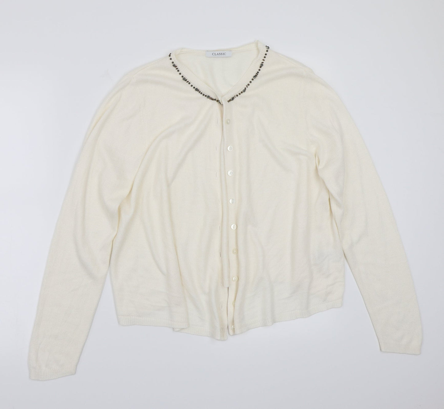 Marks and Spencer Womens White   Cardigan Jumper Size 14