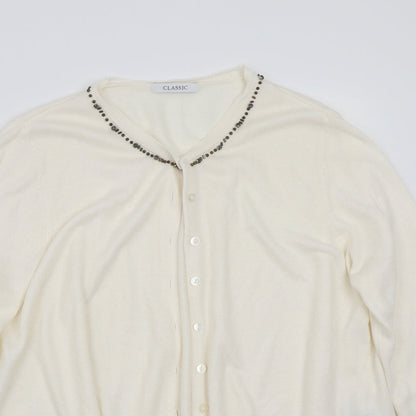 Marks and Spencer Womens White   Cardigan Jumper Size 14