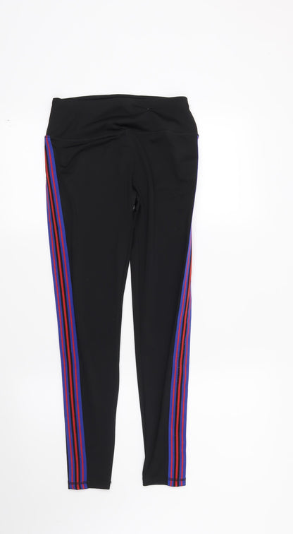 Workout Womens Black Striped  Capri Leggings Size 6 L26 in