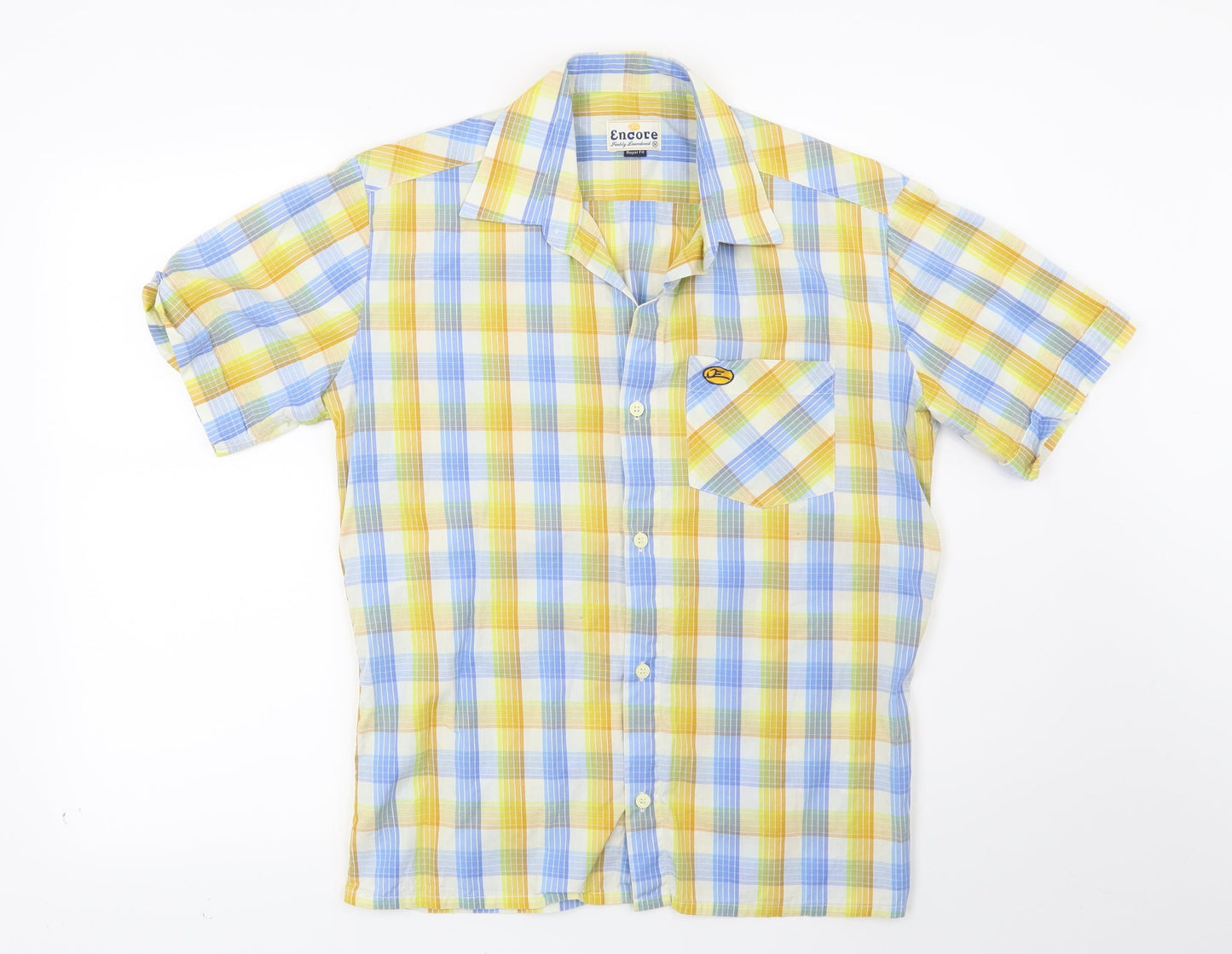 Mens UK Size M Encore Blue  Button-Up Short Sleeve Casual Shirt