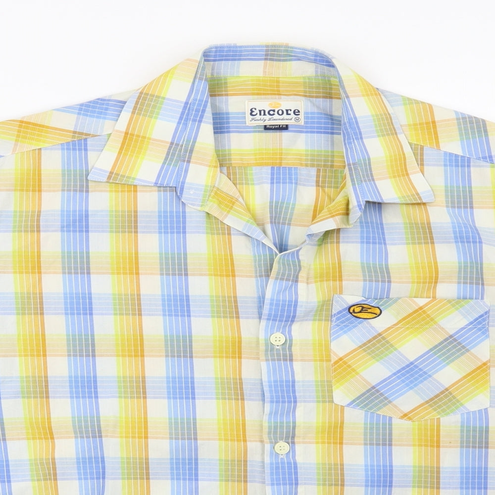 Mens UK Size M Encore Blue  Button-Up Short Sleeve Casual Shirt