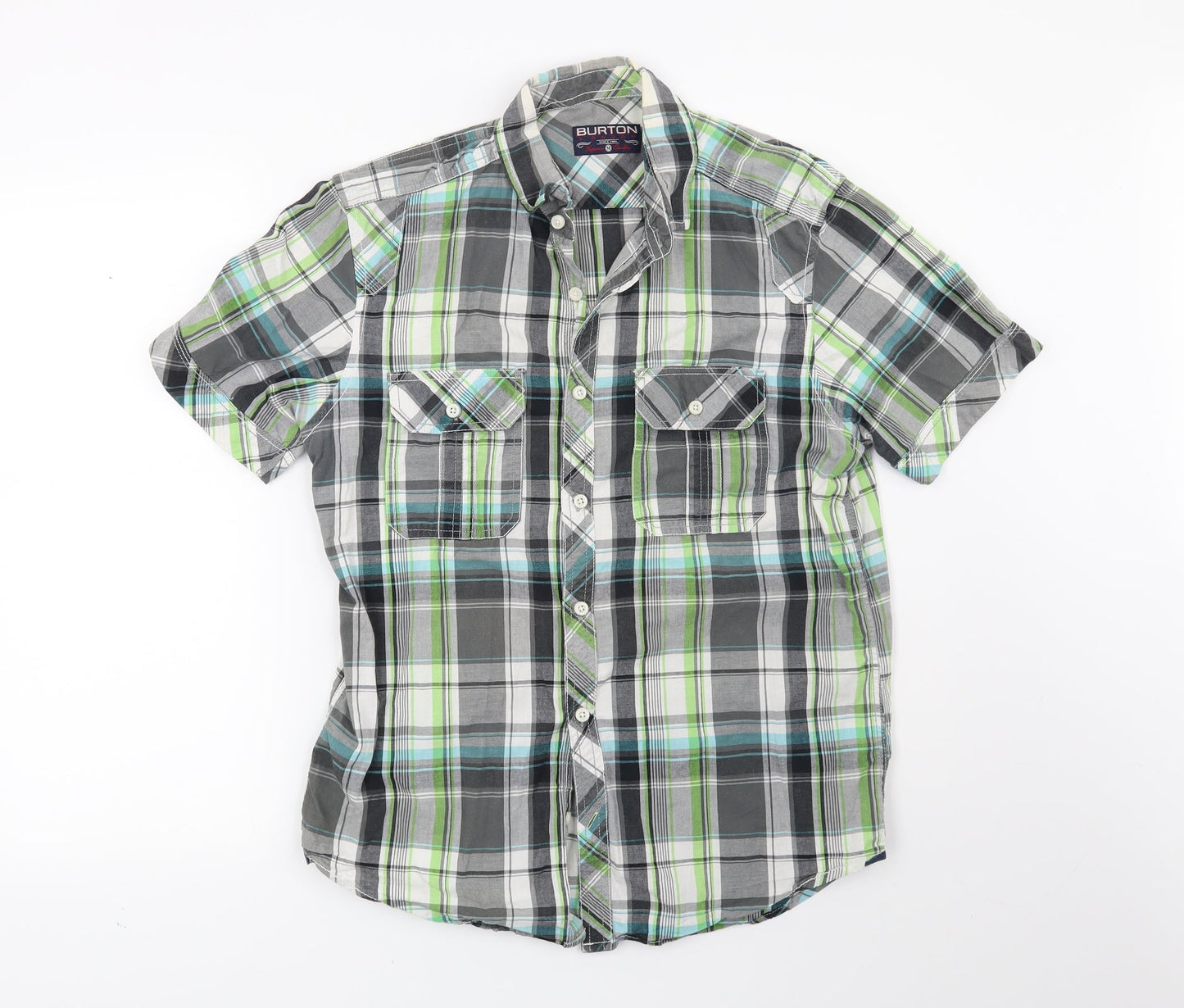 Mens UK Size M Burton Grey  Button-Up Short Sleeve Casual Shirt