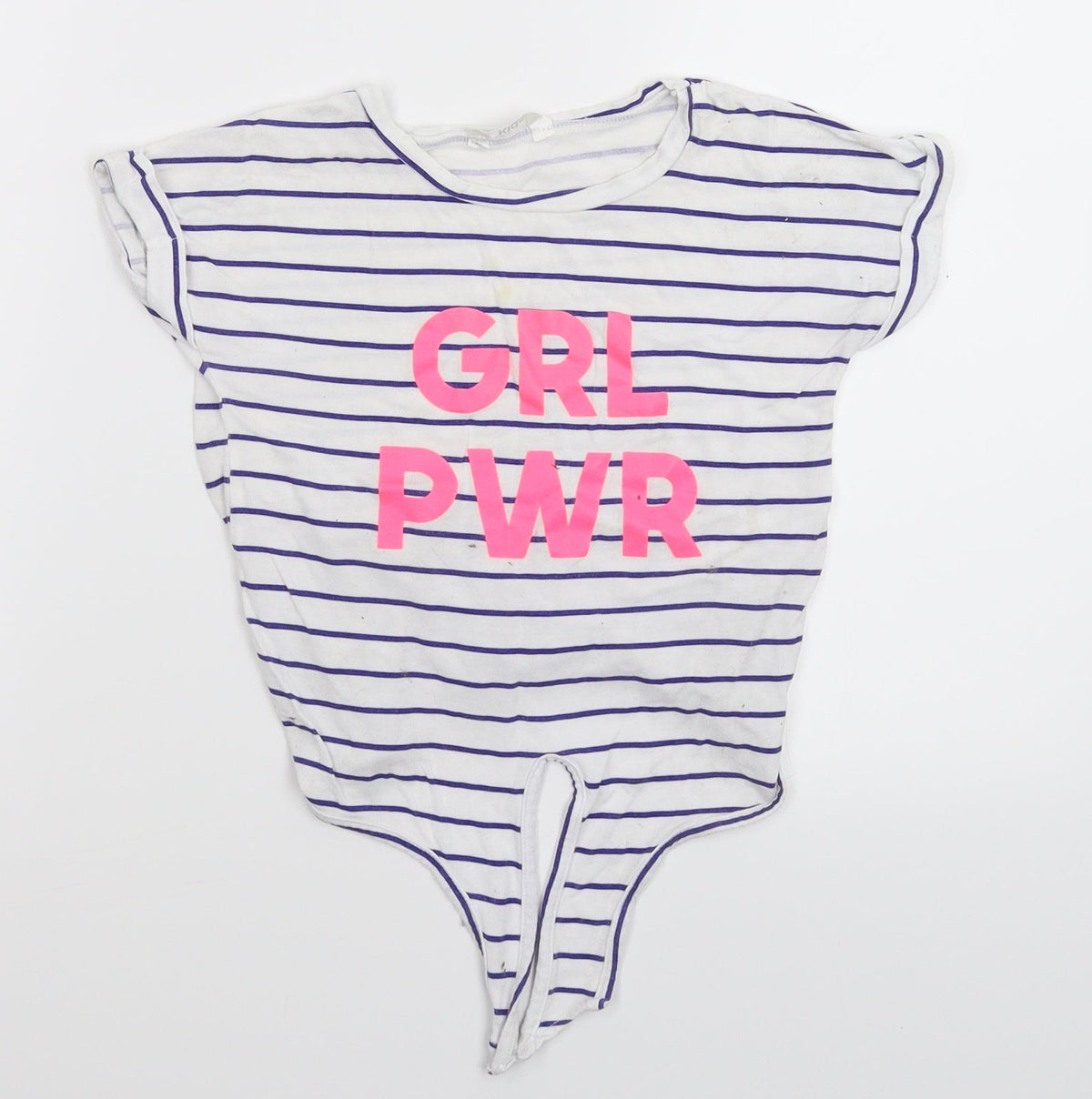M&Co Girls White Striped  Basic T-Shirt Size 6-7 Years
