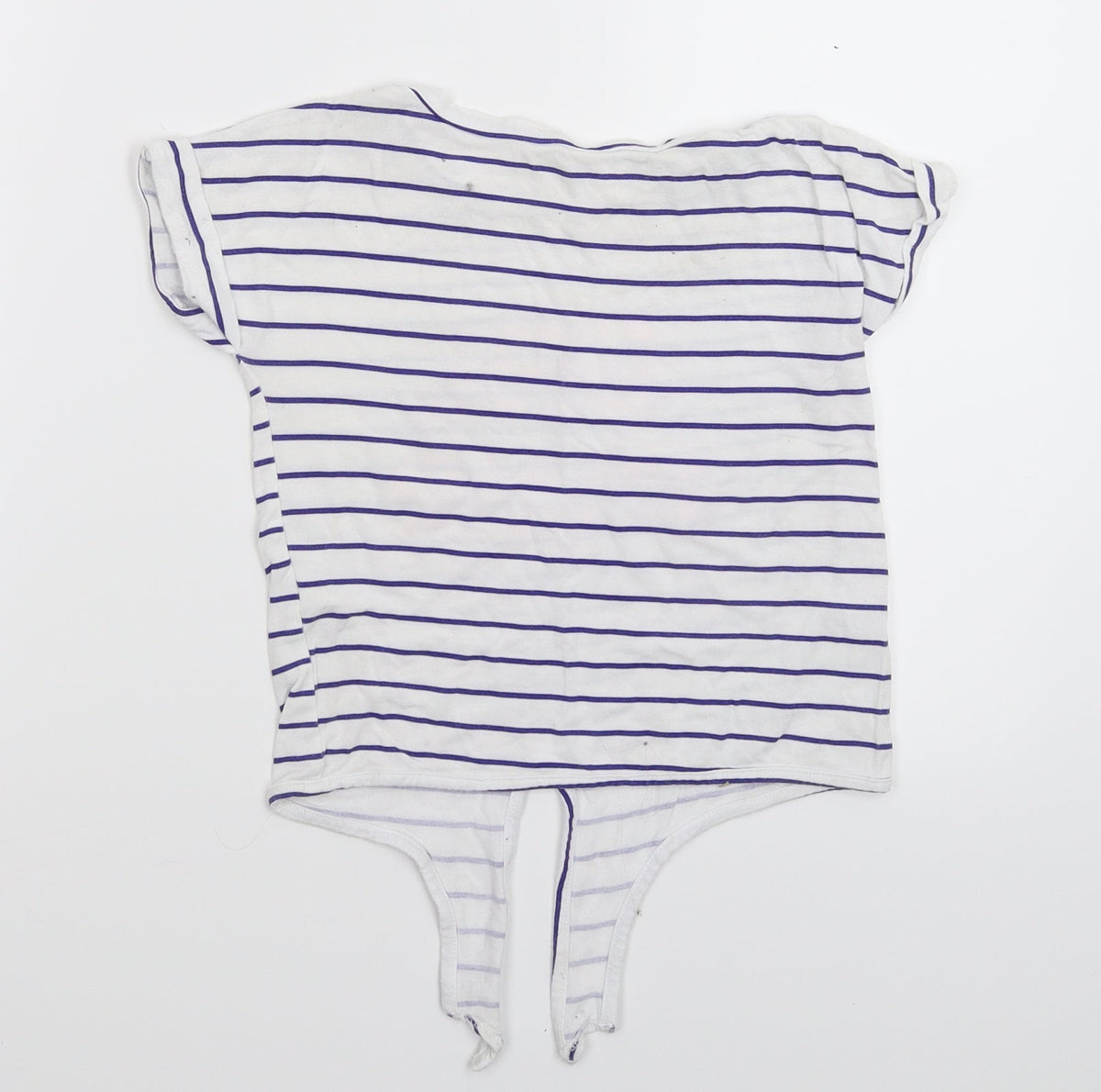 M&Co Girls White Striped  Basic T-Shirt Size 6-7 Years