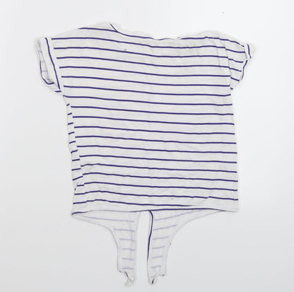 M&Co Girls White Striped  Basic T-Shirt Size 6-7 Years
