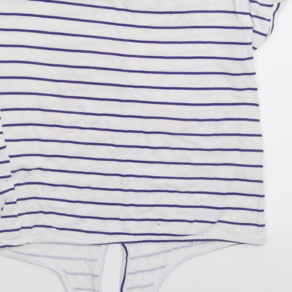 M&Co Girls White Striped  Basic T-Shirt Size 6-7 Years