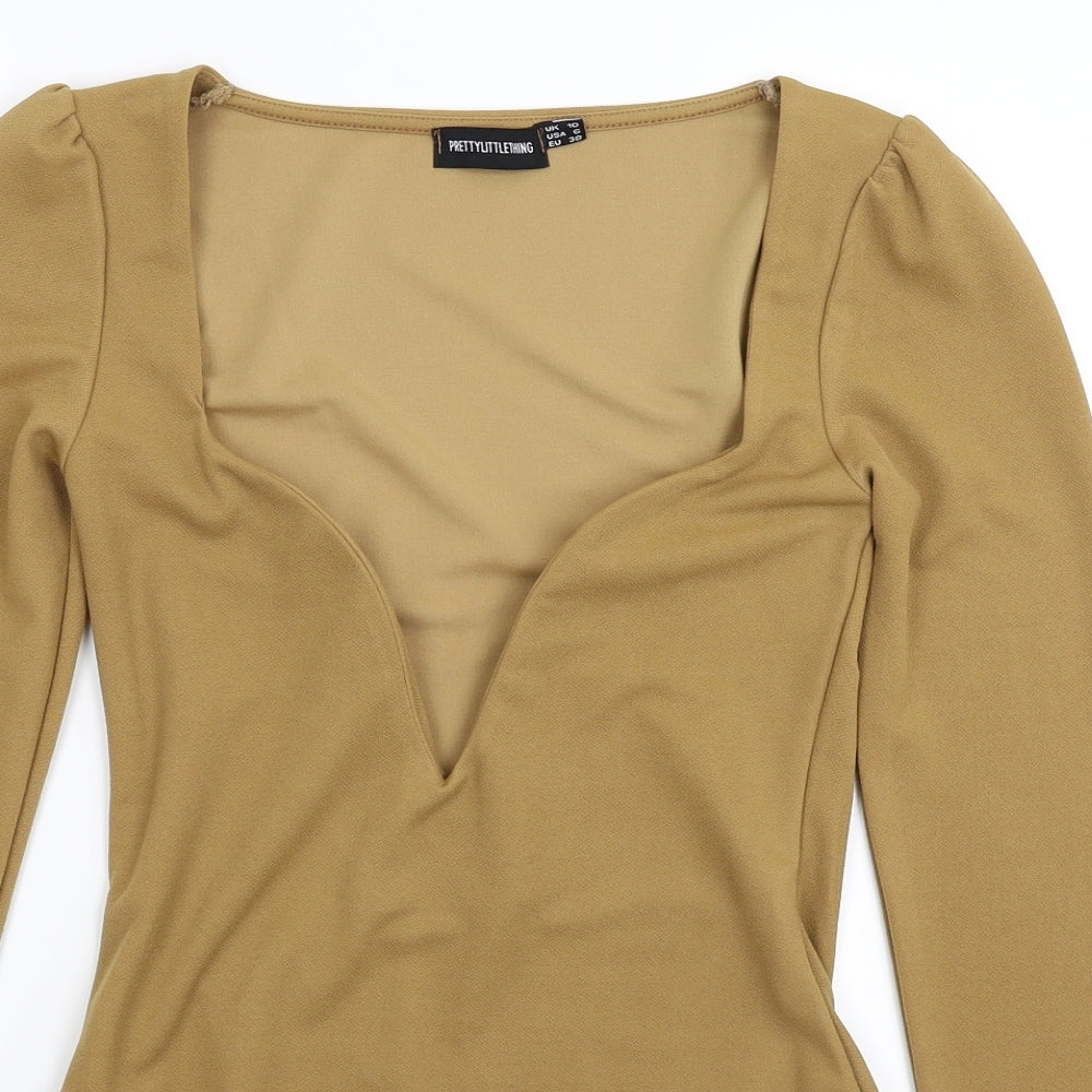 PRETTYLITTLETHING Womens Beige   Bodysuit One-Piece Size 10