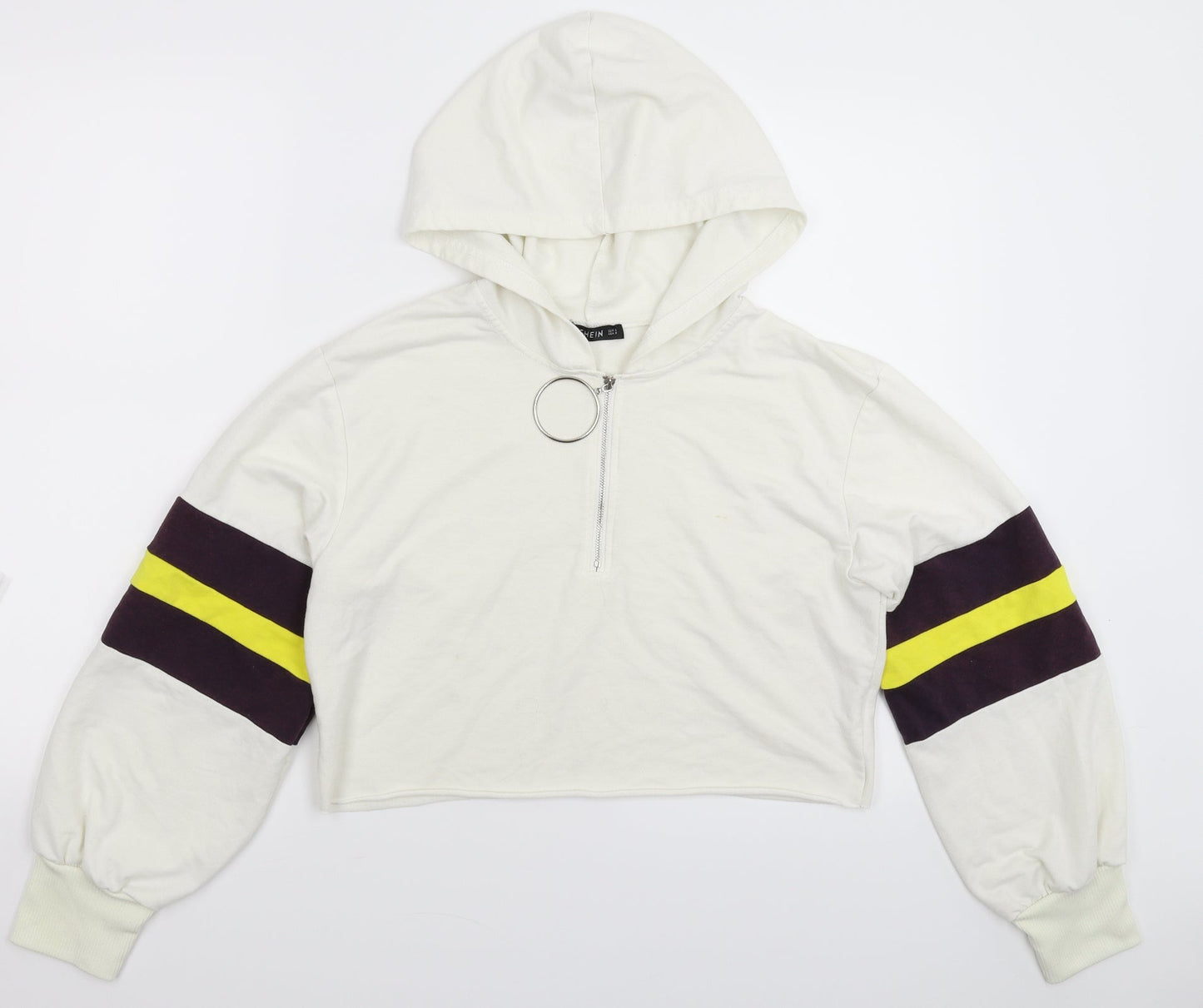 SheIn Womens White Striped  Full Zip Hoodie Size S