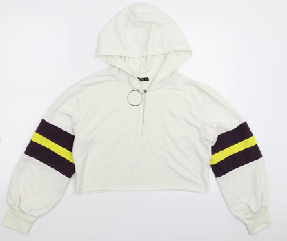SheIn Womens White Striped  Full Zip Hoodie Size S